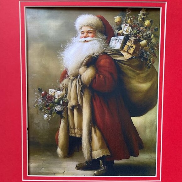 Holiday Print Vintage Santa Claus in Red Suit w/Toys Matted 11x14" - Picture 3 of 4